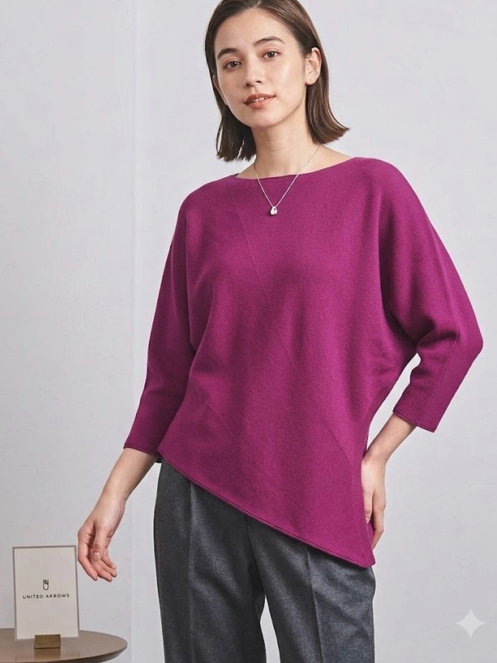 United Arrows Japan Asymmetric Cotton Ribbed Top Magenta OS